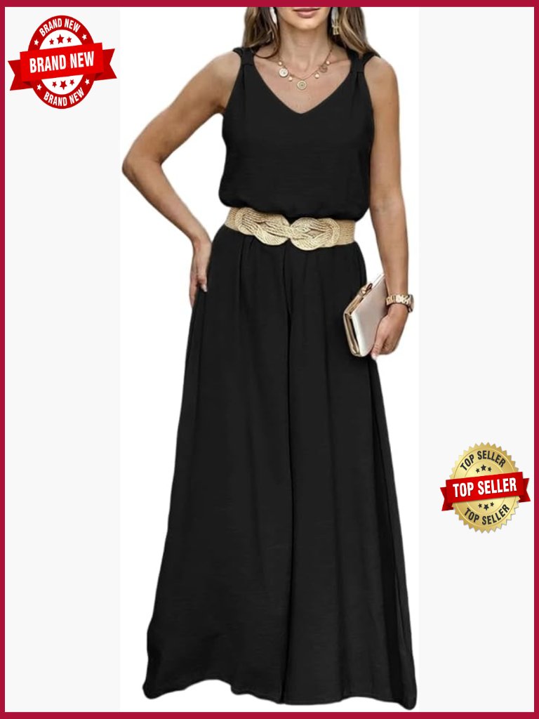 Sleeveless Twist Tank & Wide Leg Pant Set - 2 Piece Travel Outfit